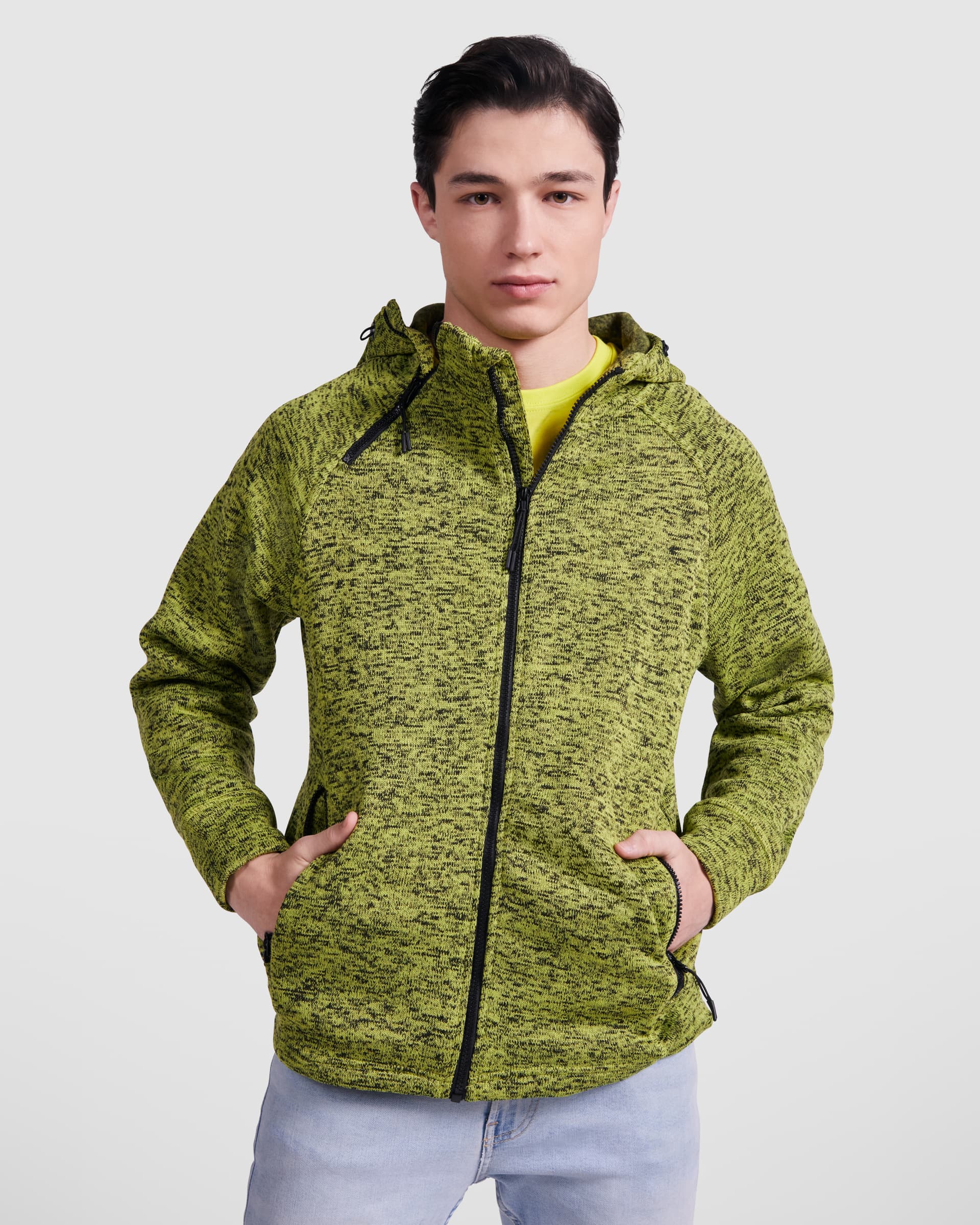 Sudadera de punto felpado con capucha y cremalleras de diseño
