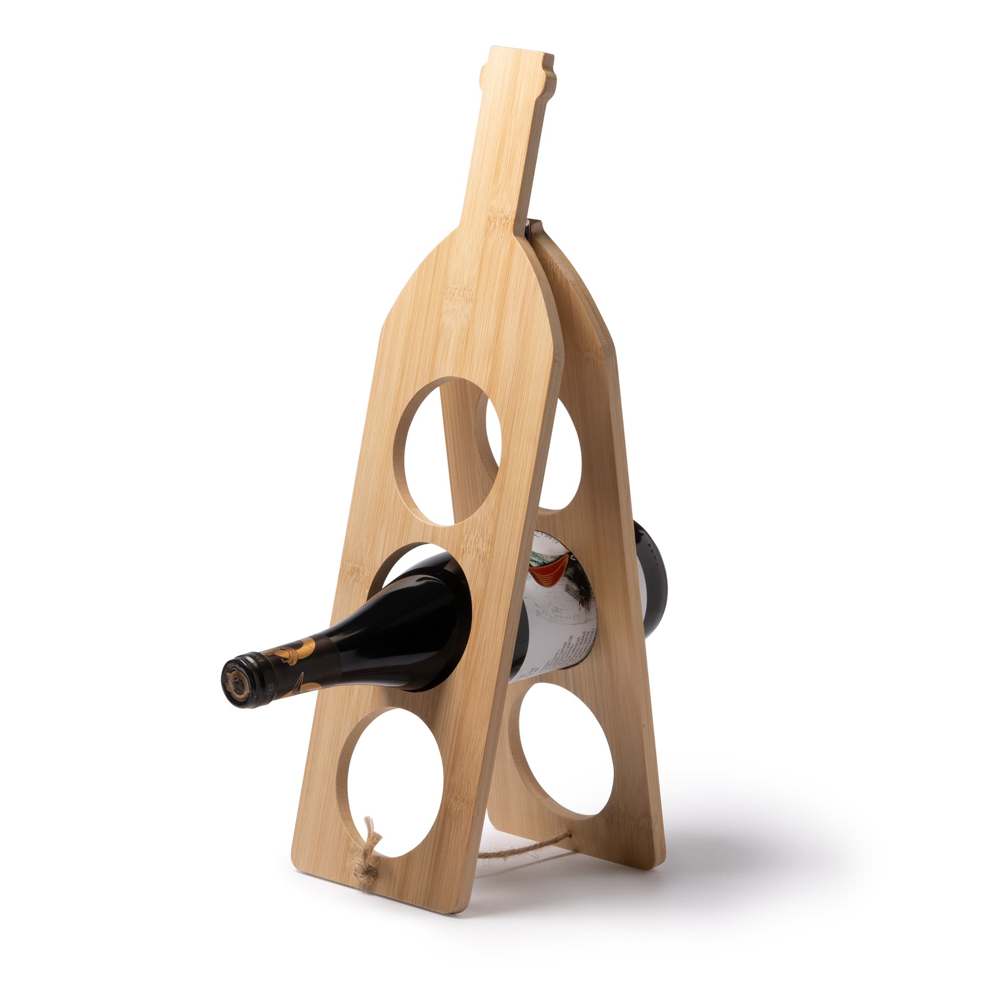 Botellero de bambú plegable para 3 botellas, elegante y práctico