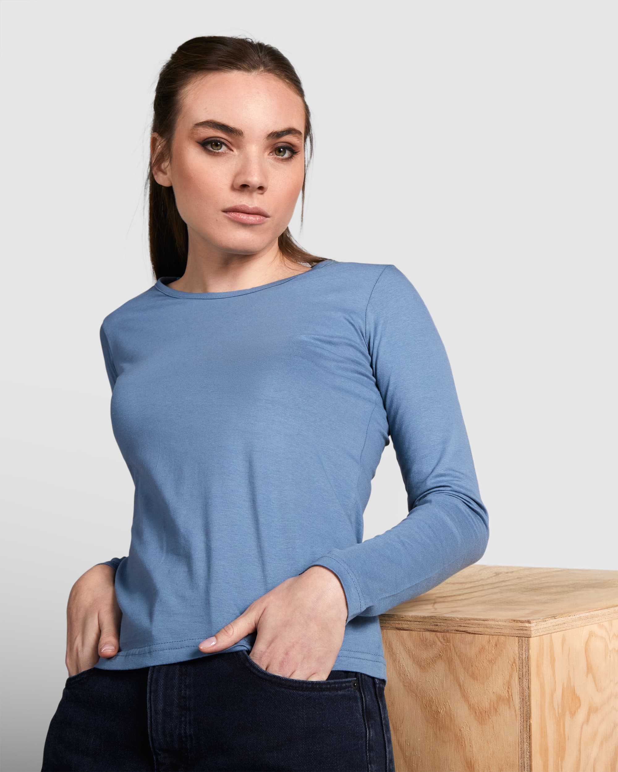 Camiseta semientallada de manga larga 100% algodón