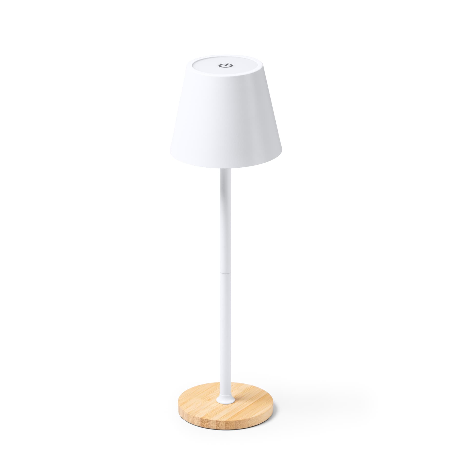 Lámpara LED táctil con base de bambú y cuerpo metálico
