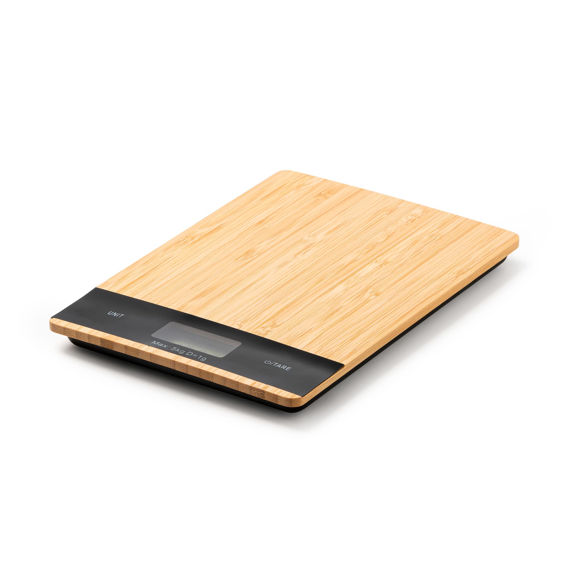 Báscula de cocina digital de bambú natural, 5 kg de capacidad