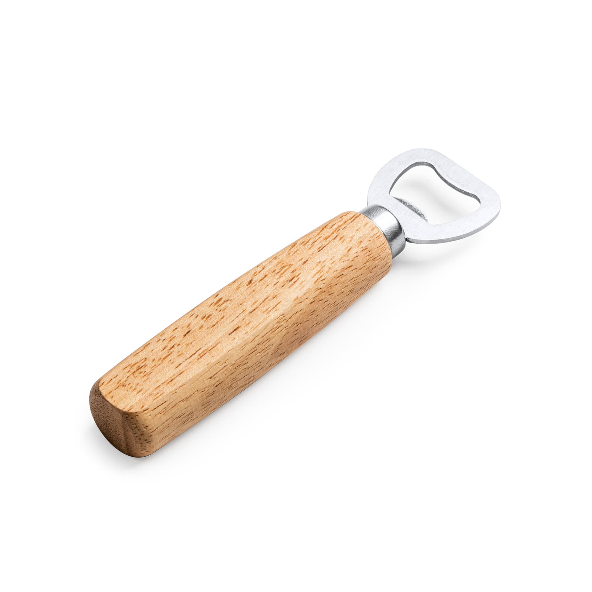 Abridor de botellas de acero inoxidable con empuñadura de madera