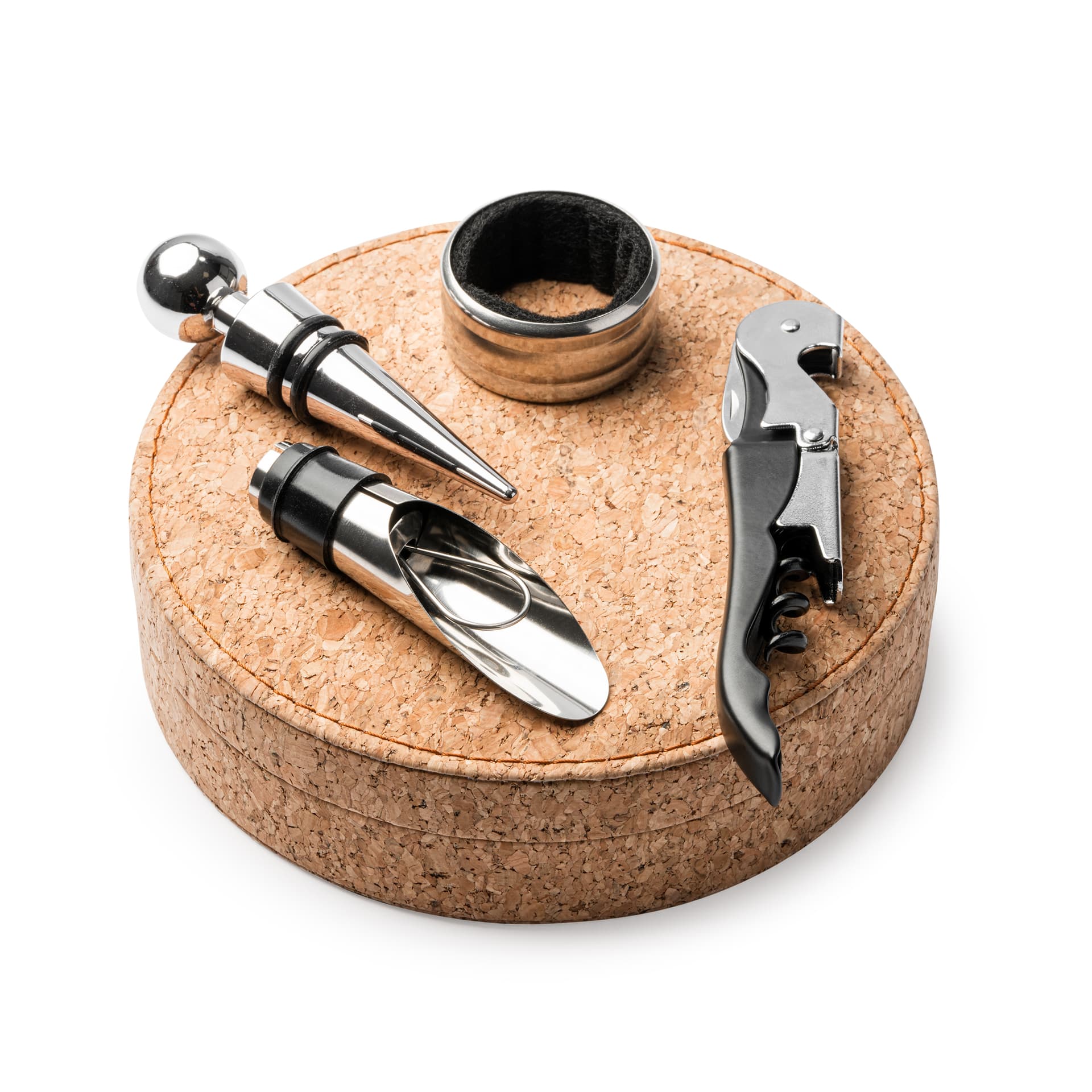 Set de Vino en Acero Inoxidable con Estuche de Corcho Natural