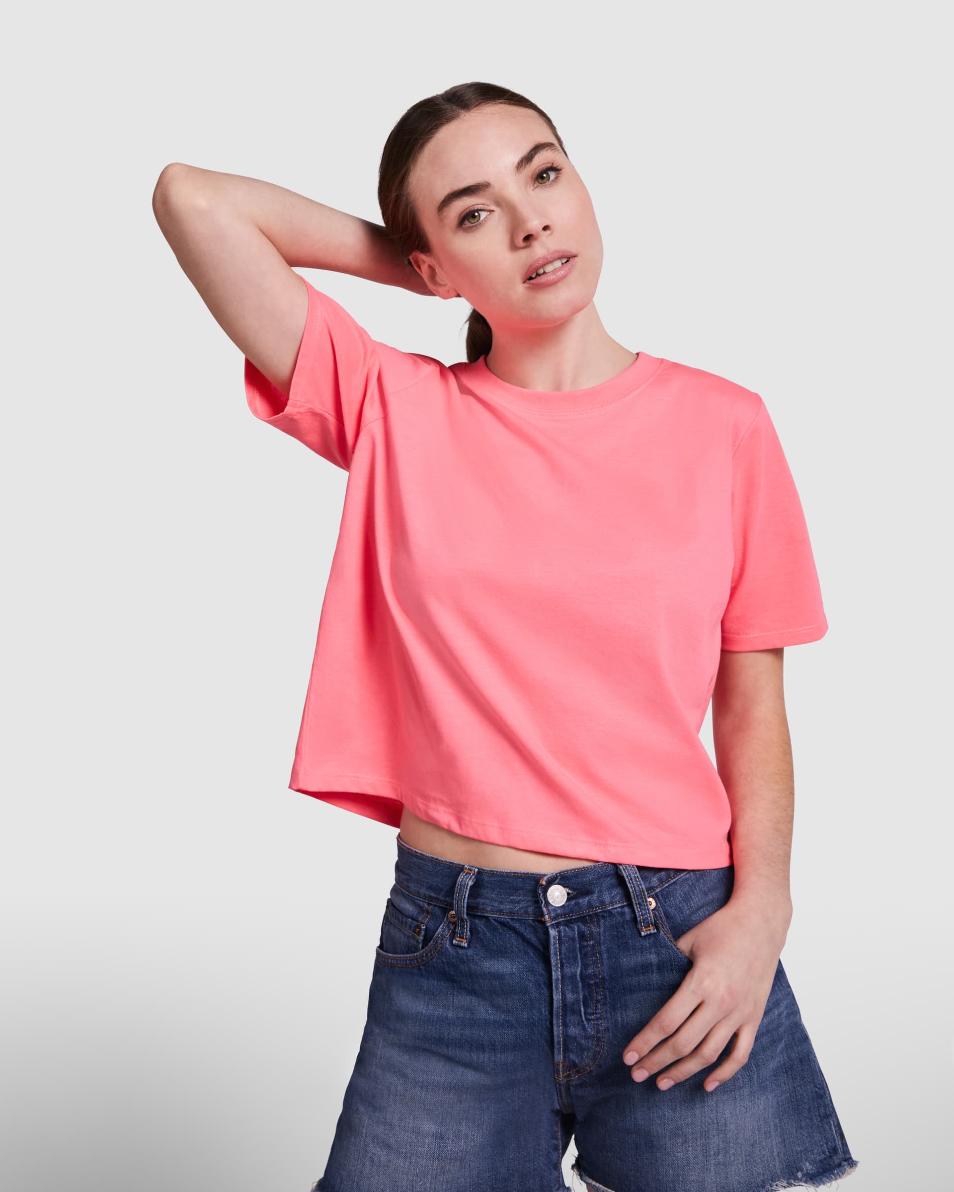 Camiseta personalizada de algodón para mujer en rosa flúor