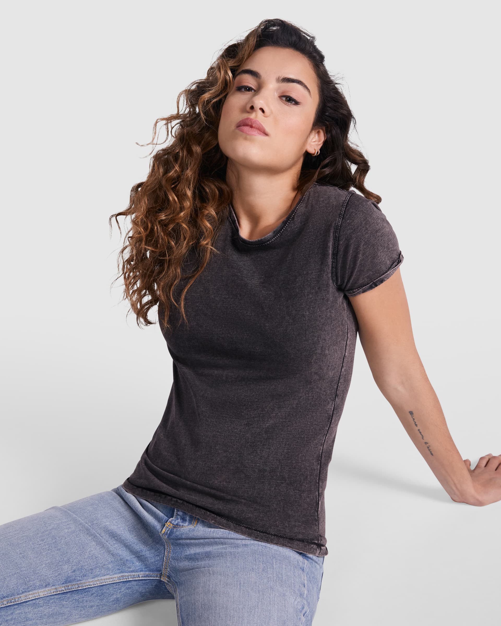 Camiseta personalizada de mujer efecto jeans 100% algodón