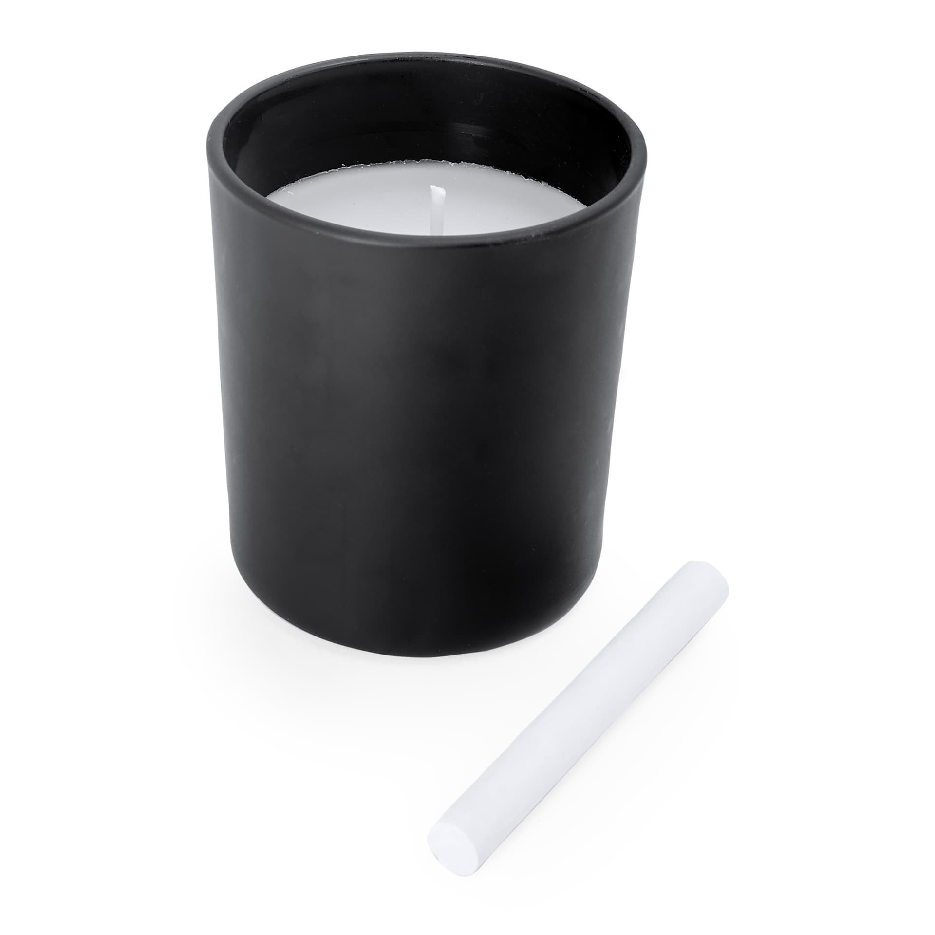 Vela aromática de vainilla en recipiente cerámico negro decorativo