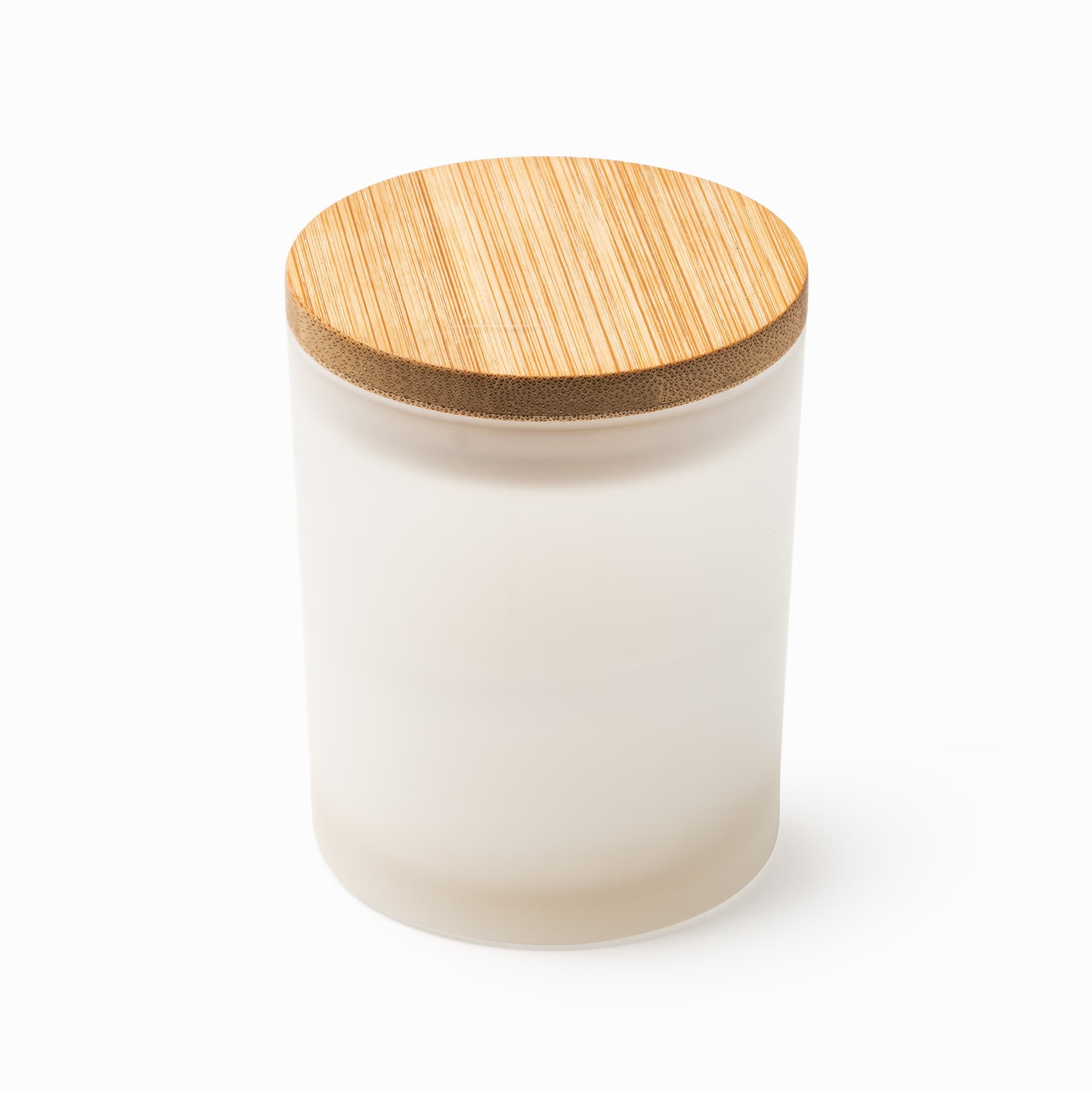 Vela aromática de vainilla en vaso de cristal con tapa de bambú