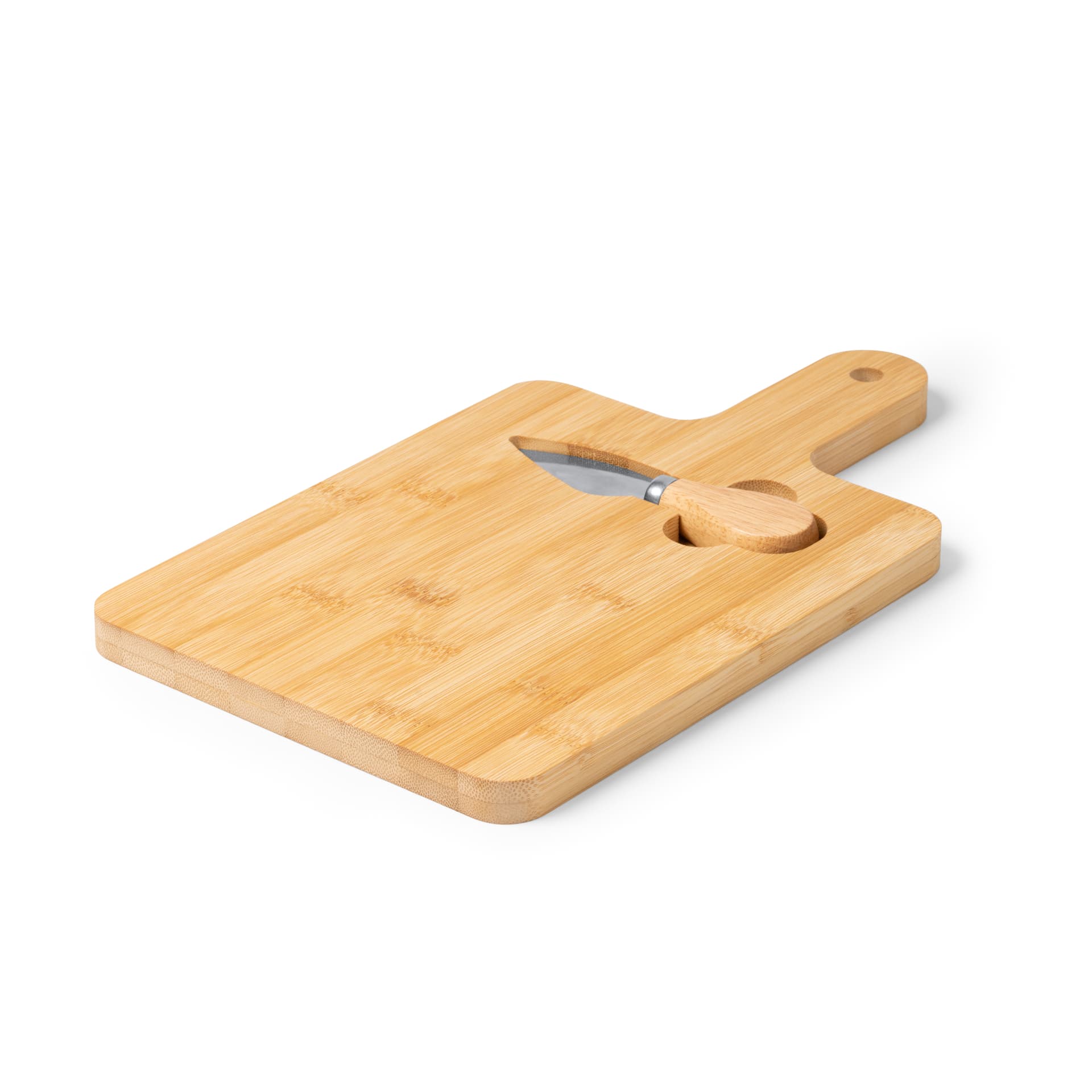 Tabla de cortar de bambú con cuchillo de acero inoxidable