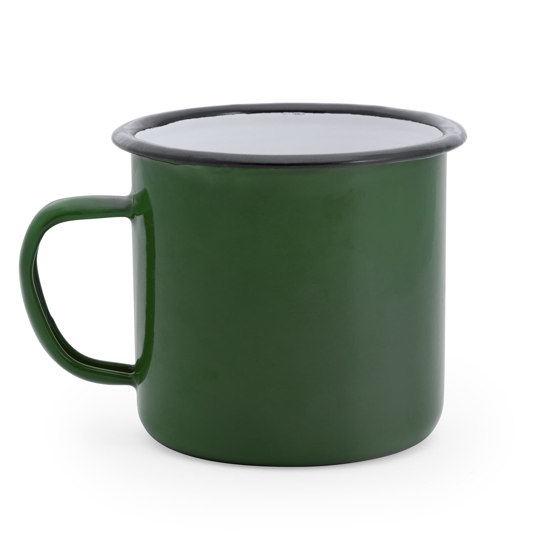 Taza metálica retro de 380 ml con acabado lacado y borde negro