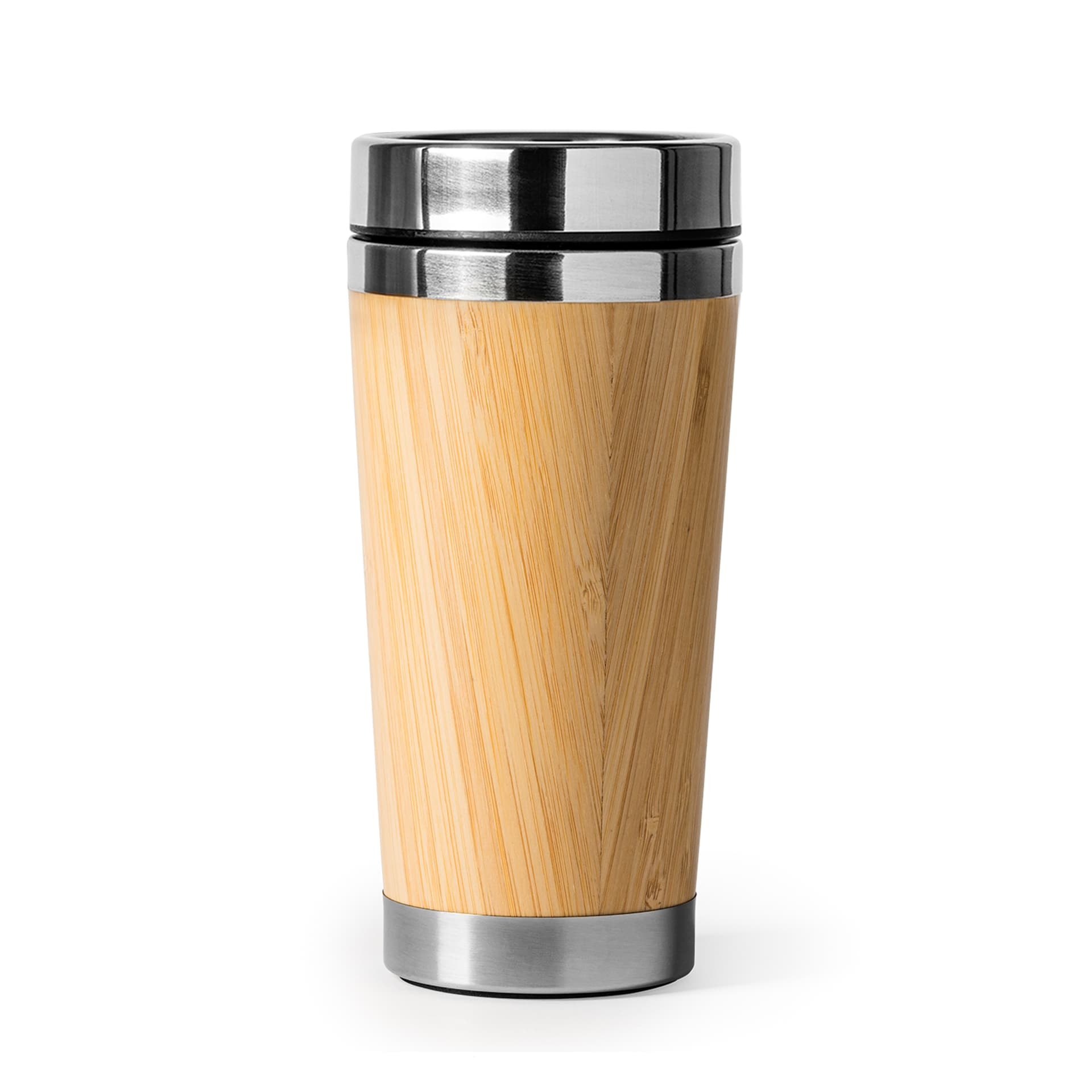Vaso de acero inoxidable con exterior de bambú 500 ml y tapa dosificadora