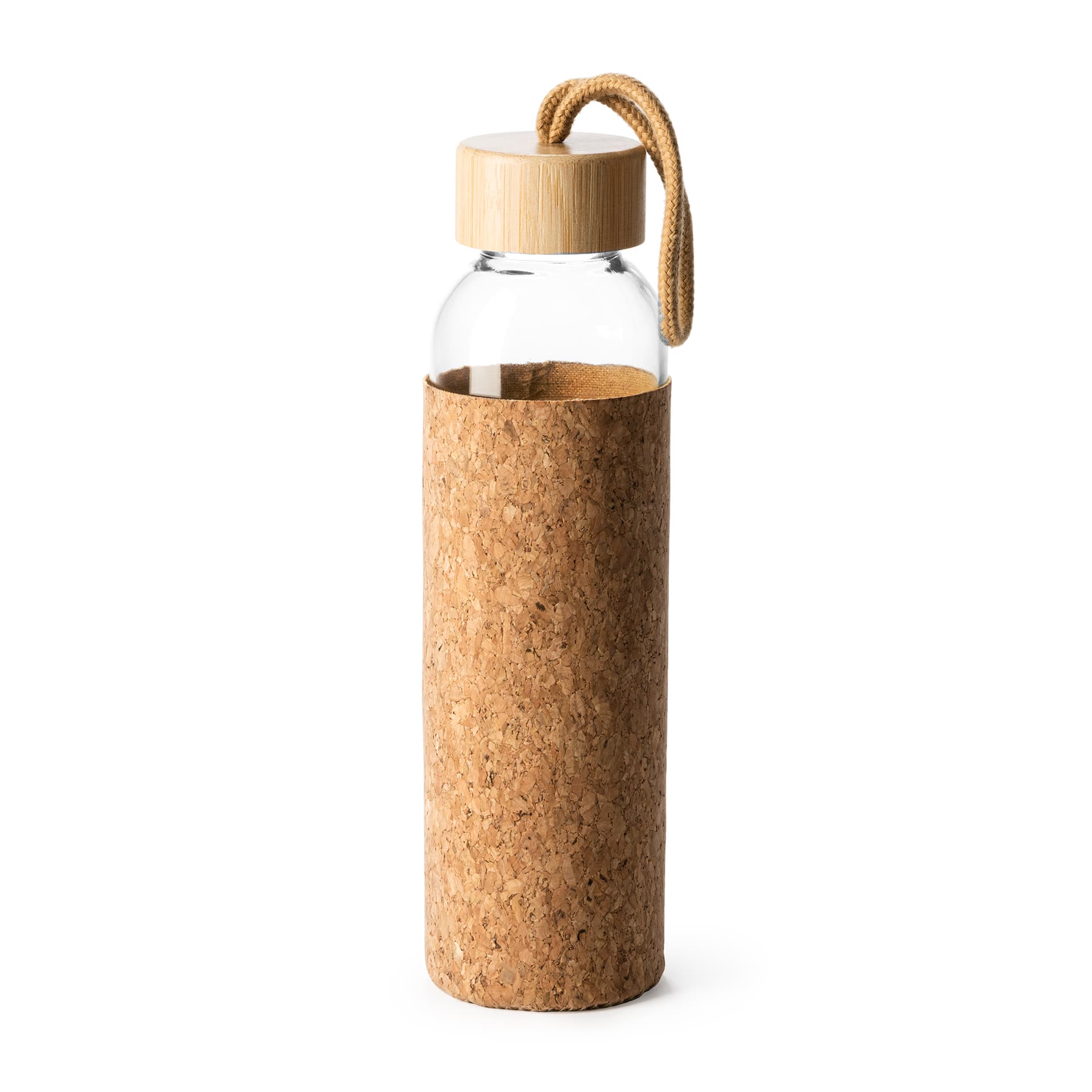 Bidón de cristal 500 ml con funda de corcho y tapón de bambú