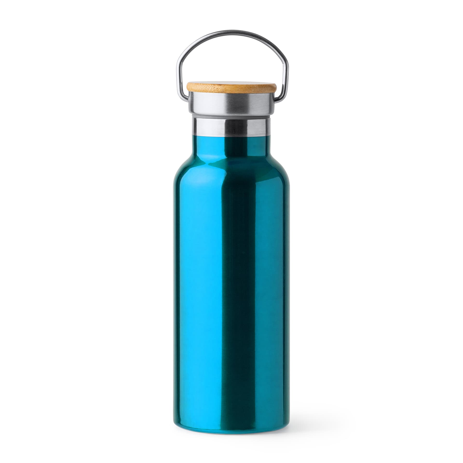 Bidón de acero inoxidable 500 ml con tapa de bambú y asa plegable