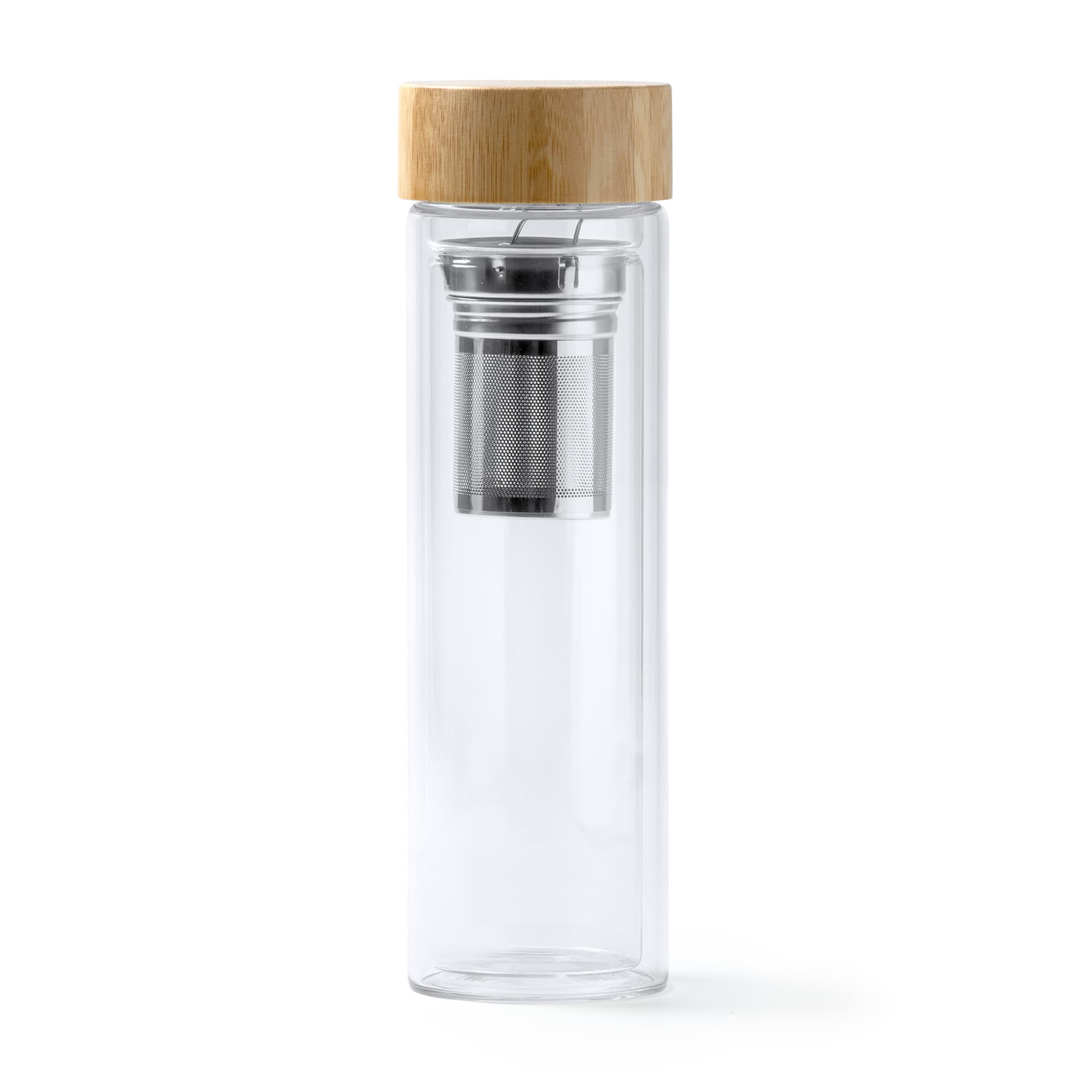 Bidón de cristal borosilicato con infusor de té y tapa de bambú