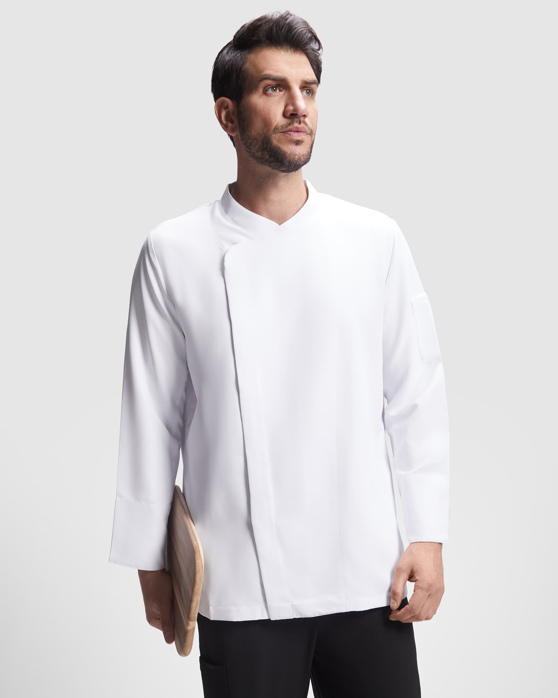 Chaqueta de cocina elegante de manga larga en poliéster transpirable