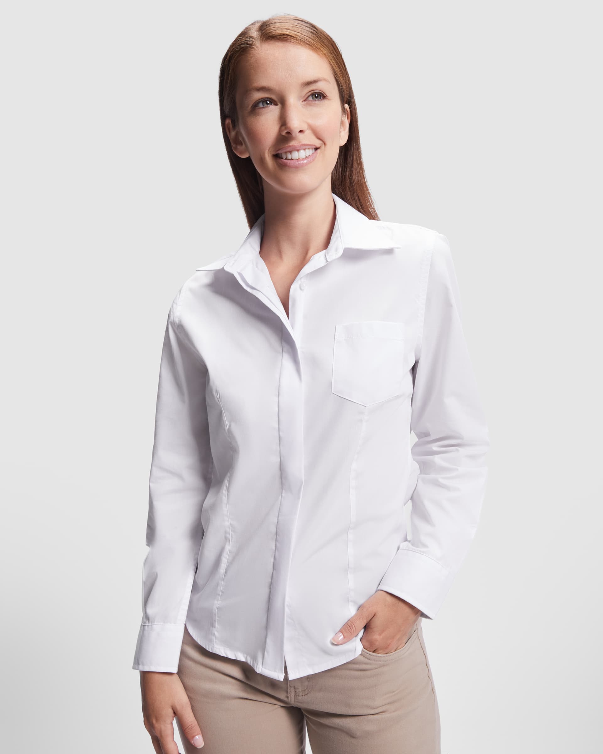 Camisa de manga larga para mujer en popelín suave y elegante