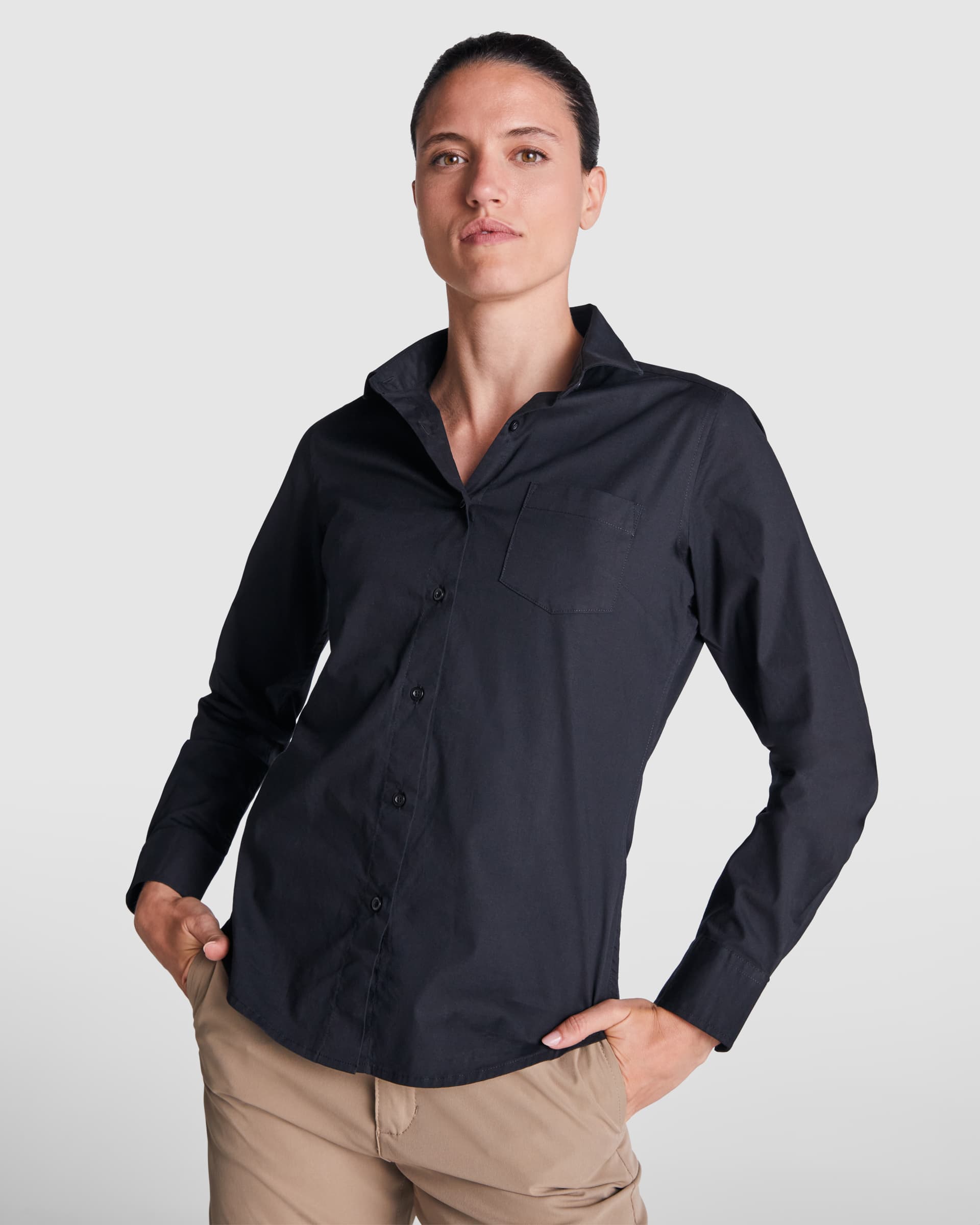 Camisa de manga larga para mujer en algodón stretch elegante