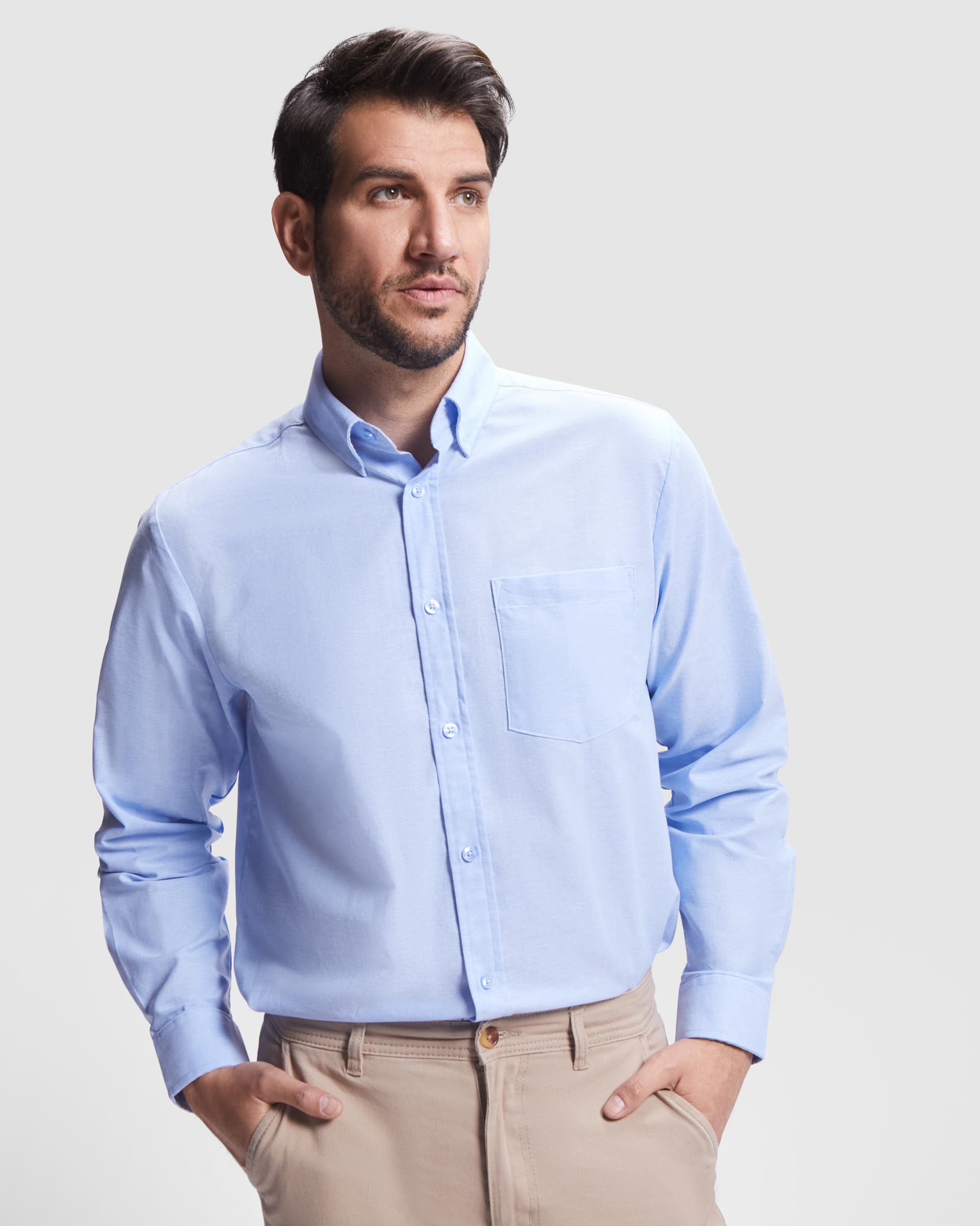 Camisa de manga larga para hombre en algodón y poliéster Oxford
