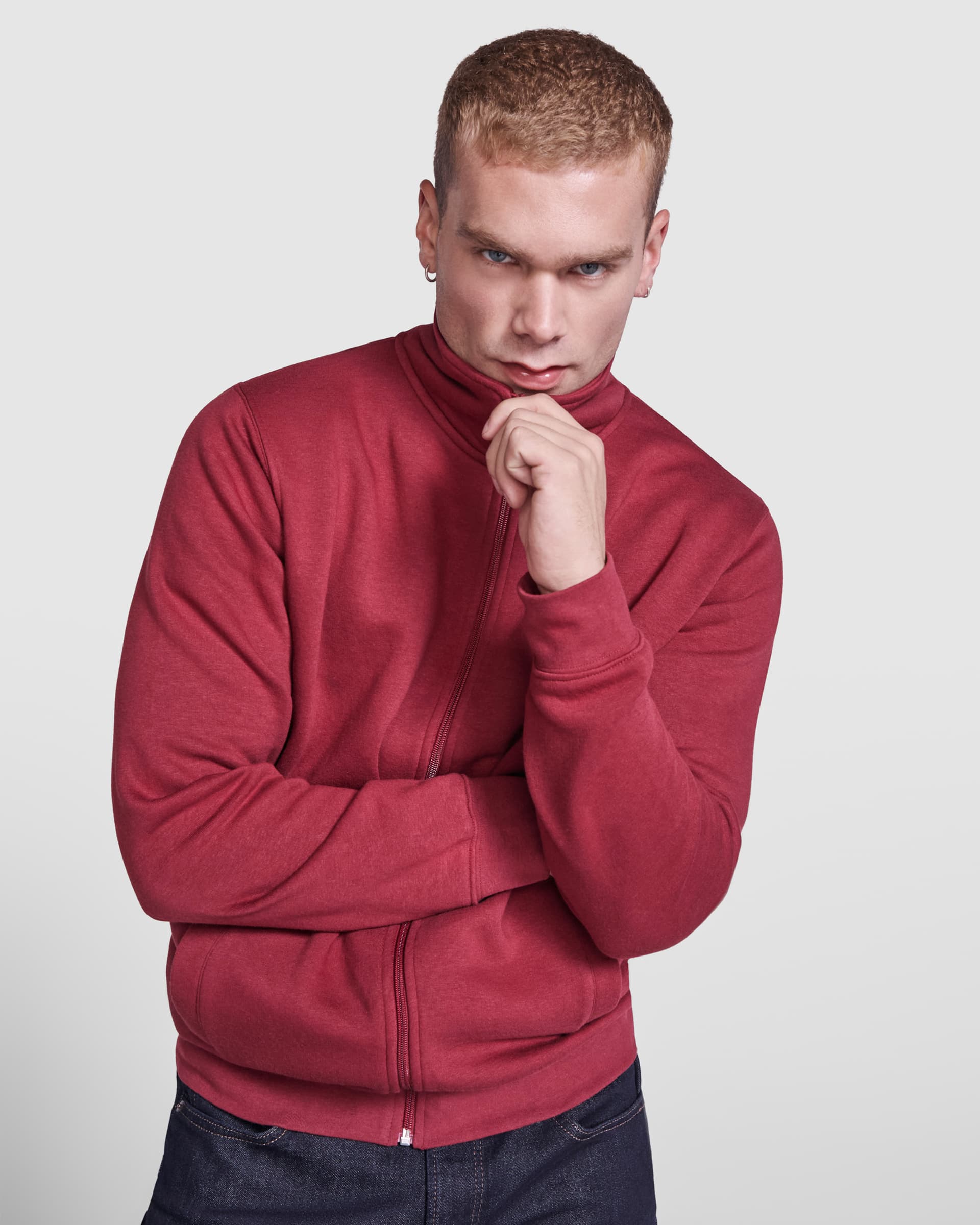 Sudadera de Cuello Alto con Cremallera en Felpa Perchada Gris
