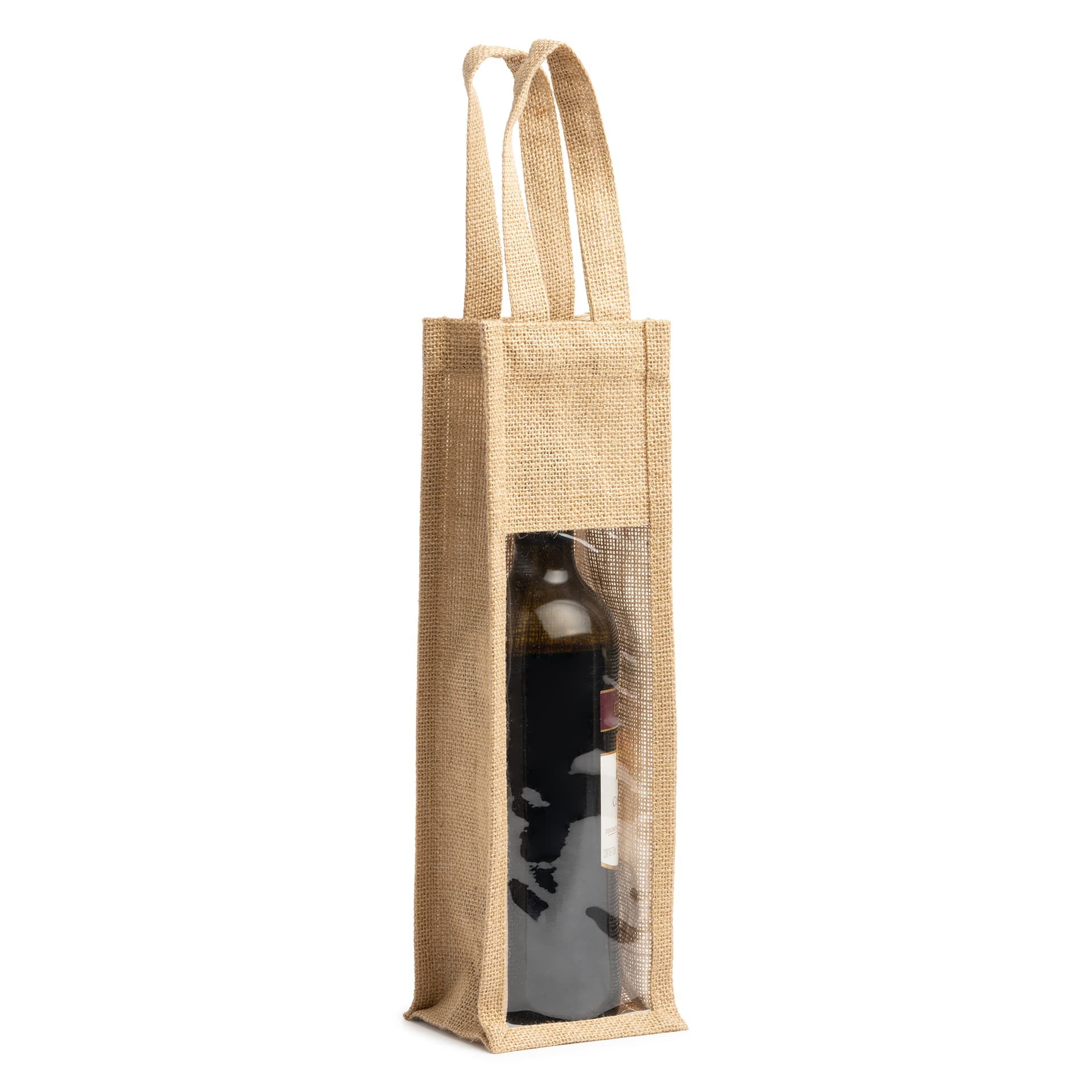 Bolsa de yute laminado con ventana para botellas y uso diario