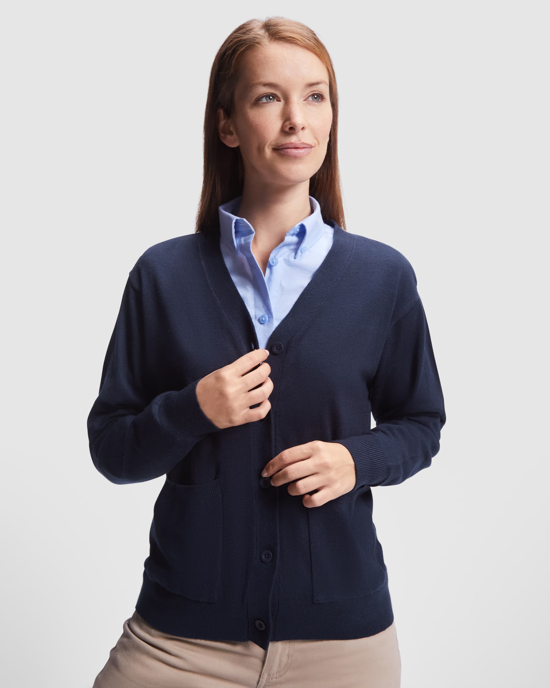 Chaqueta de escote en pico para mujer con bolsillos y ajuste elástico