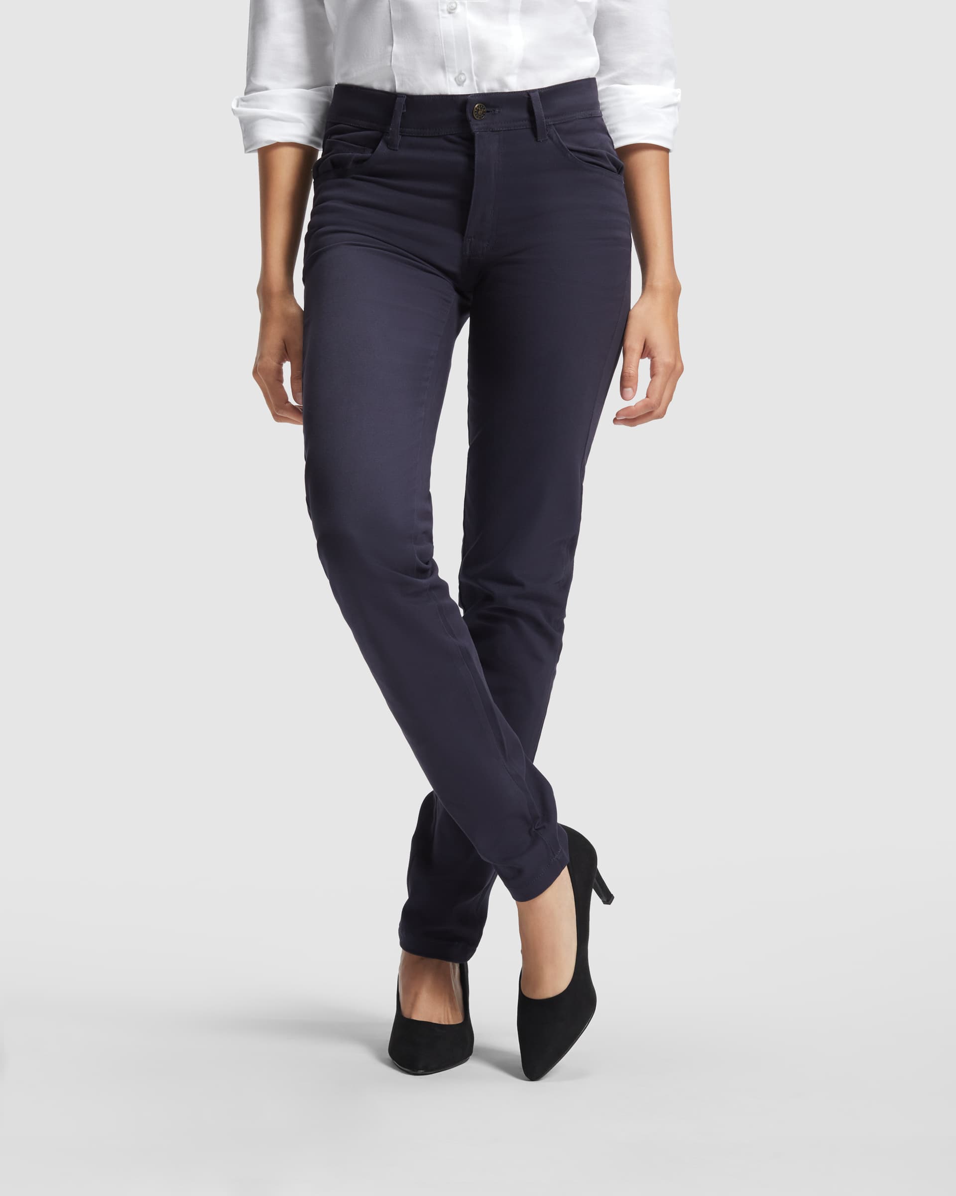 Pantalón largo entallado mujer algodón elastano para trabajo y ocio