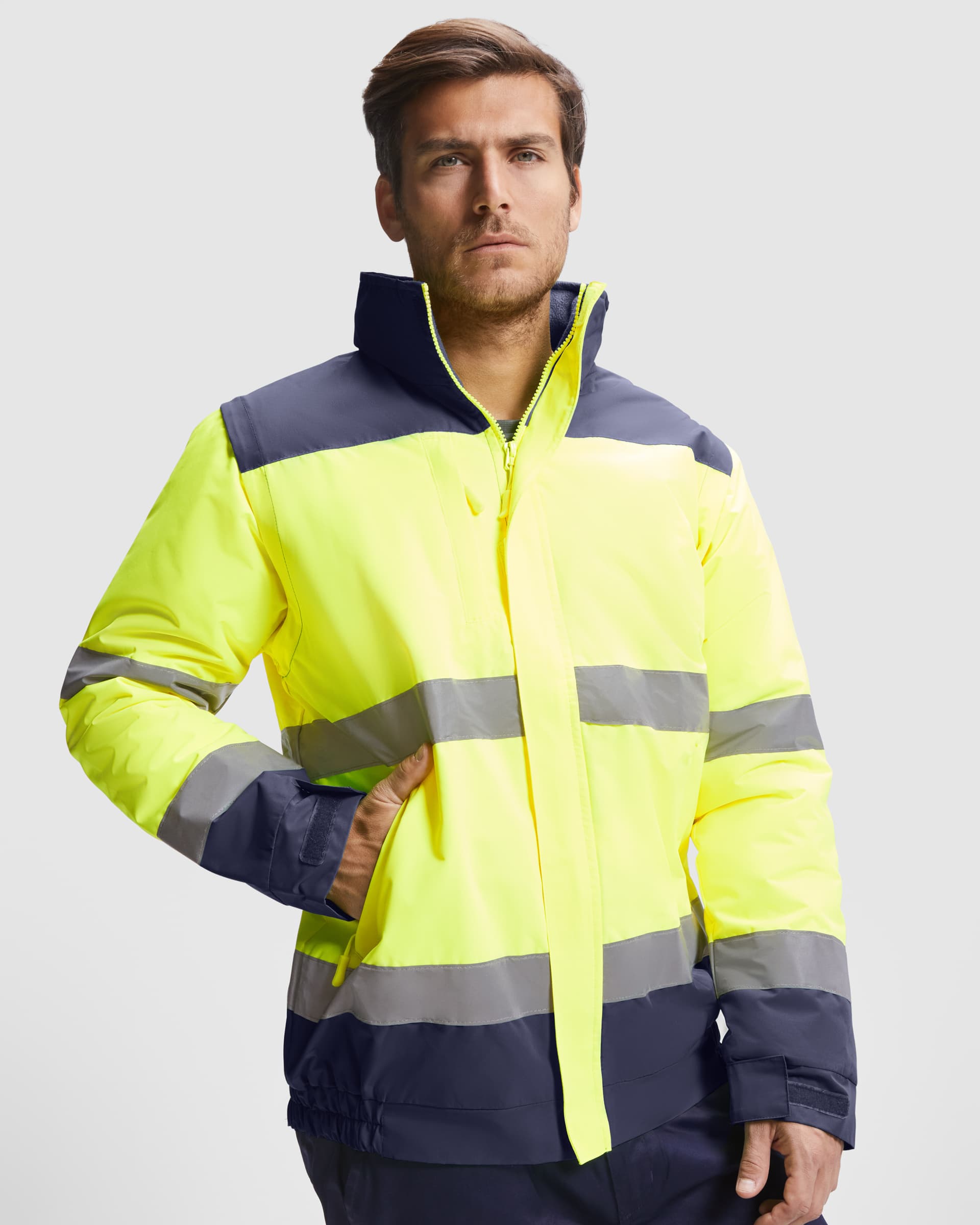 Parka acolchada alta visibilidad impermeable con mangas desmontables