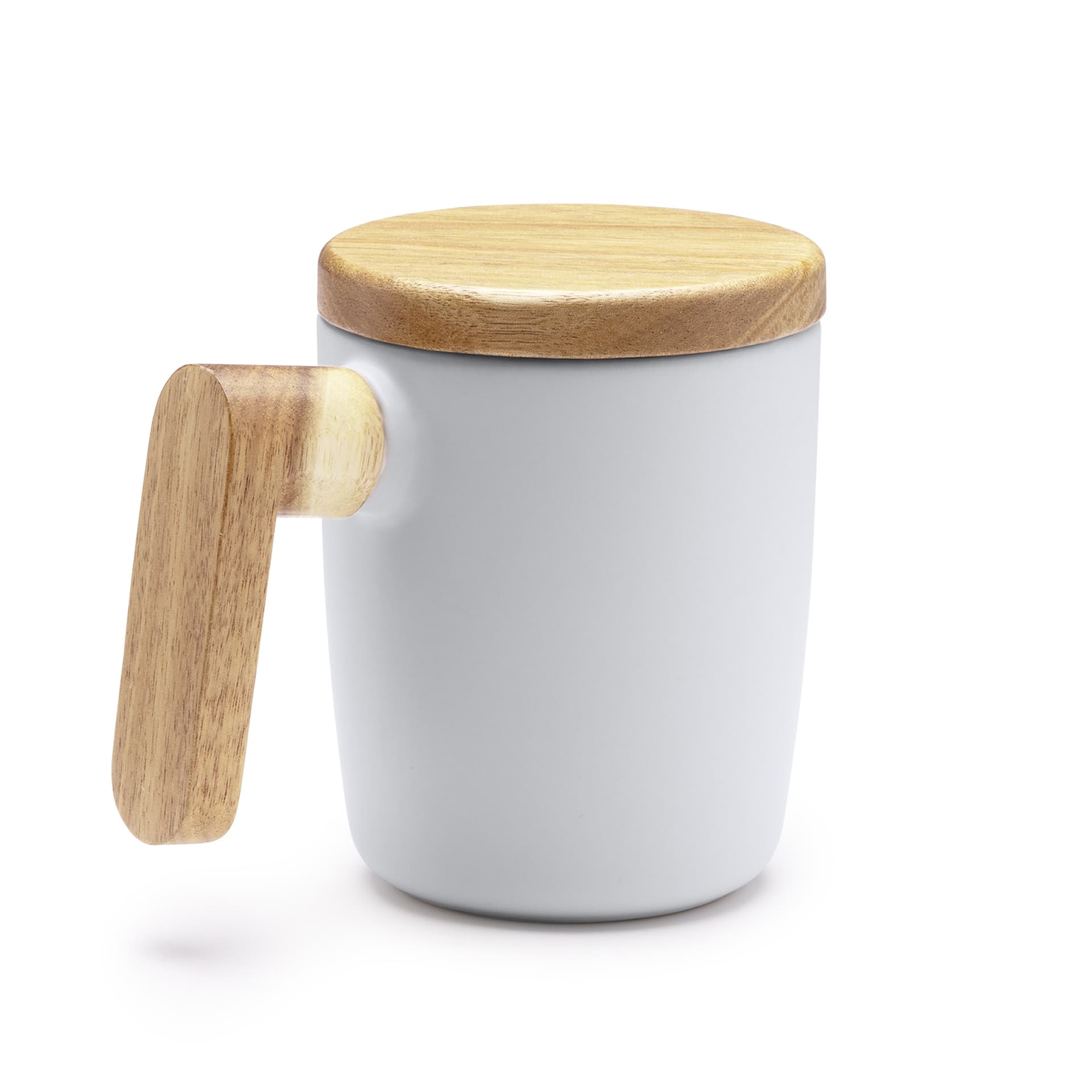 Taza de cerámica mate con tapa y asa de bambú 350 ml