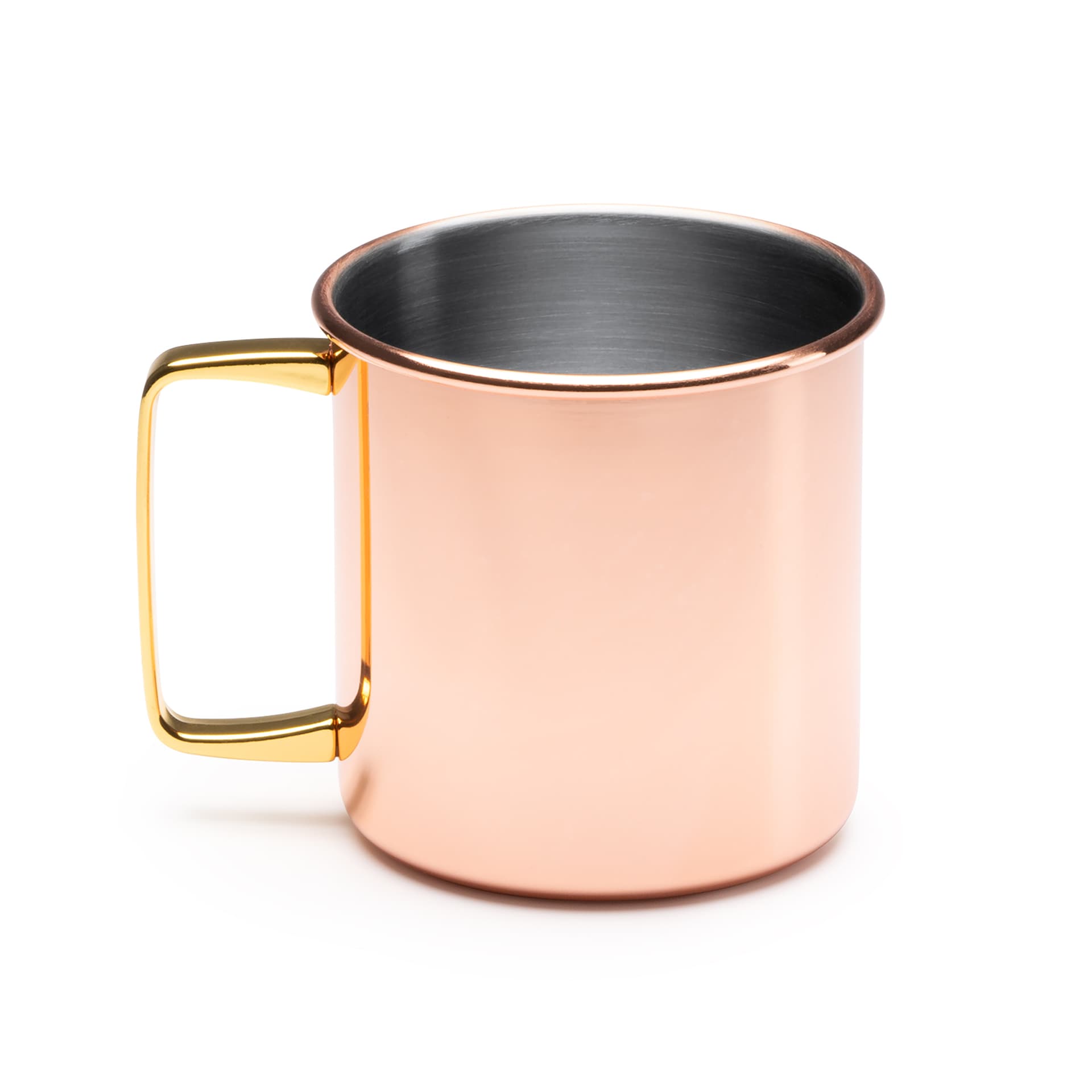 Taza de acero inoxidable con recubrimiento de cobre y asa dorada 480 ml