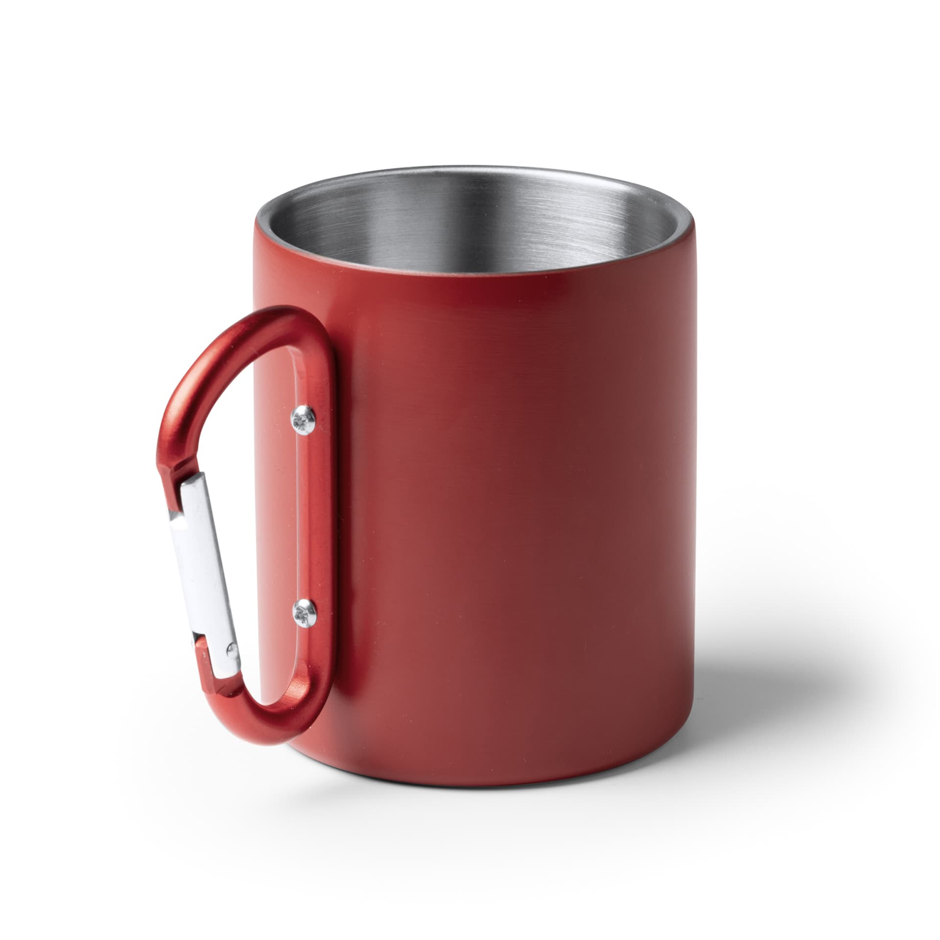 Taza de acero inoxidable reciclado con doble pared y asa mosquetón