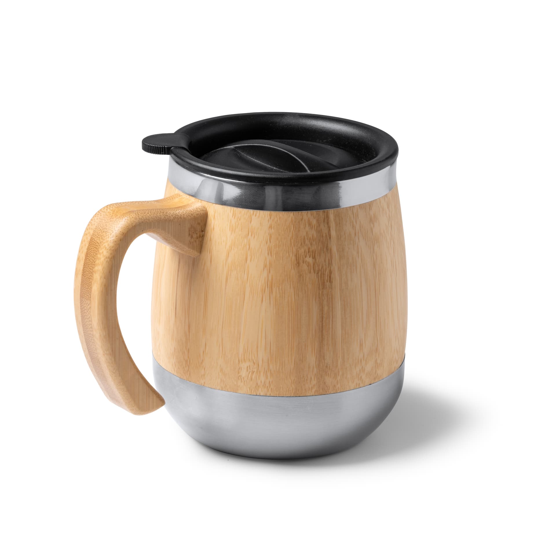 Taza de acero inoxidable 304 con exterior de bambú y tapa dosificadora