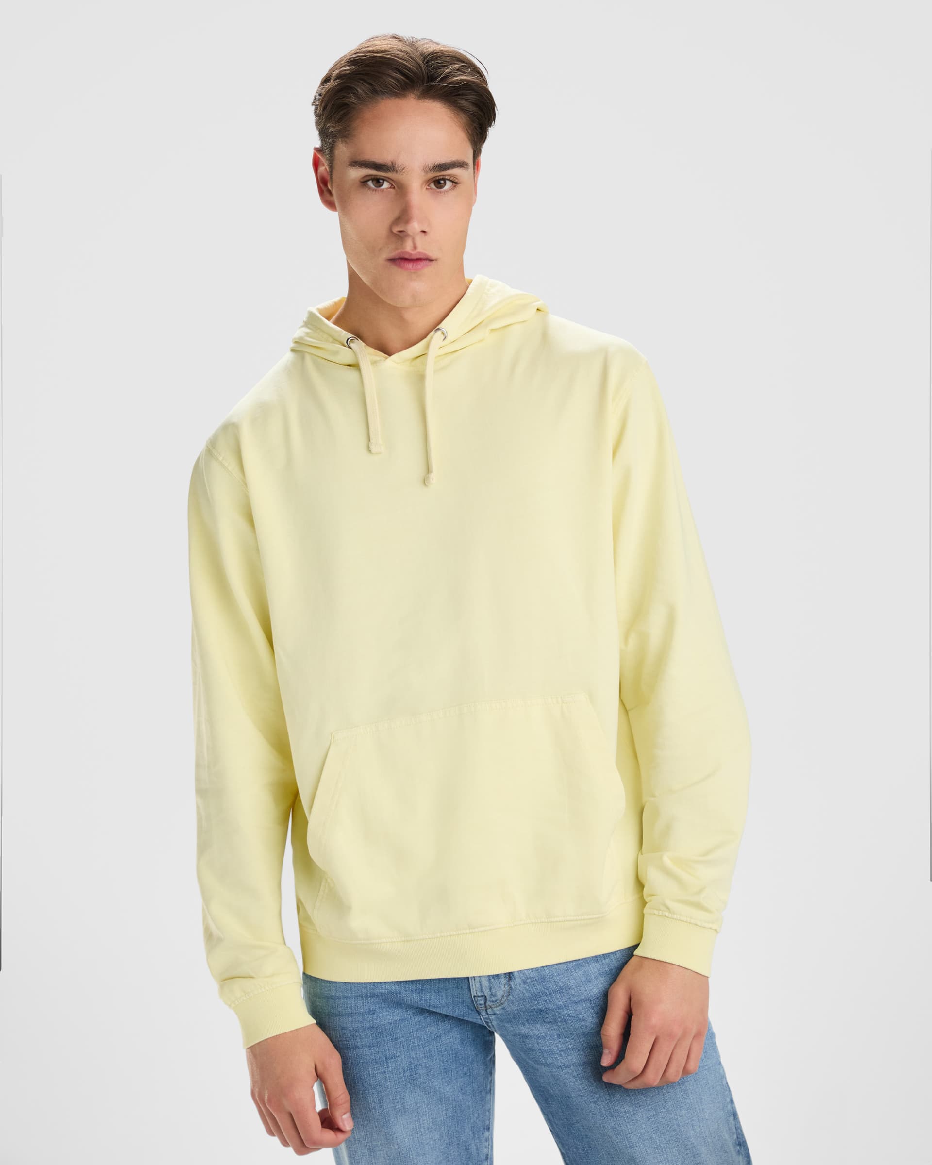 Sudadera unisex con capucha de algodón lavado ácido y bolsillo canguro